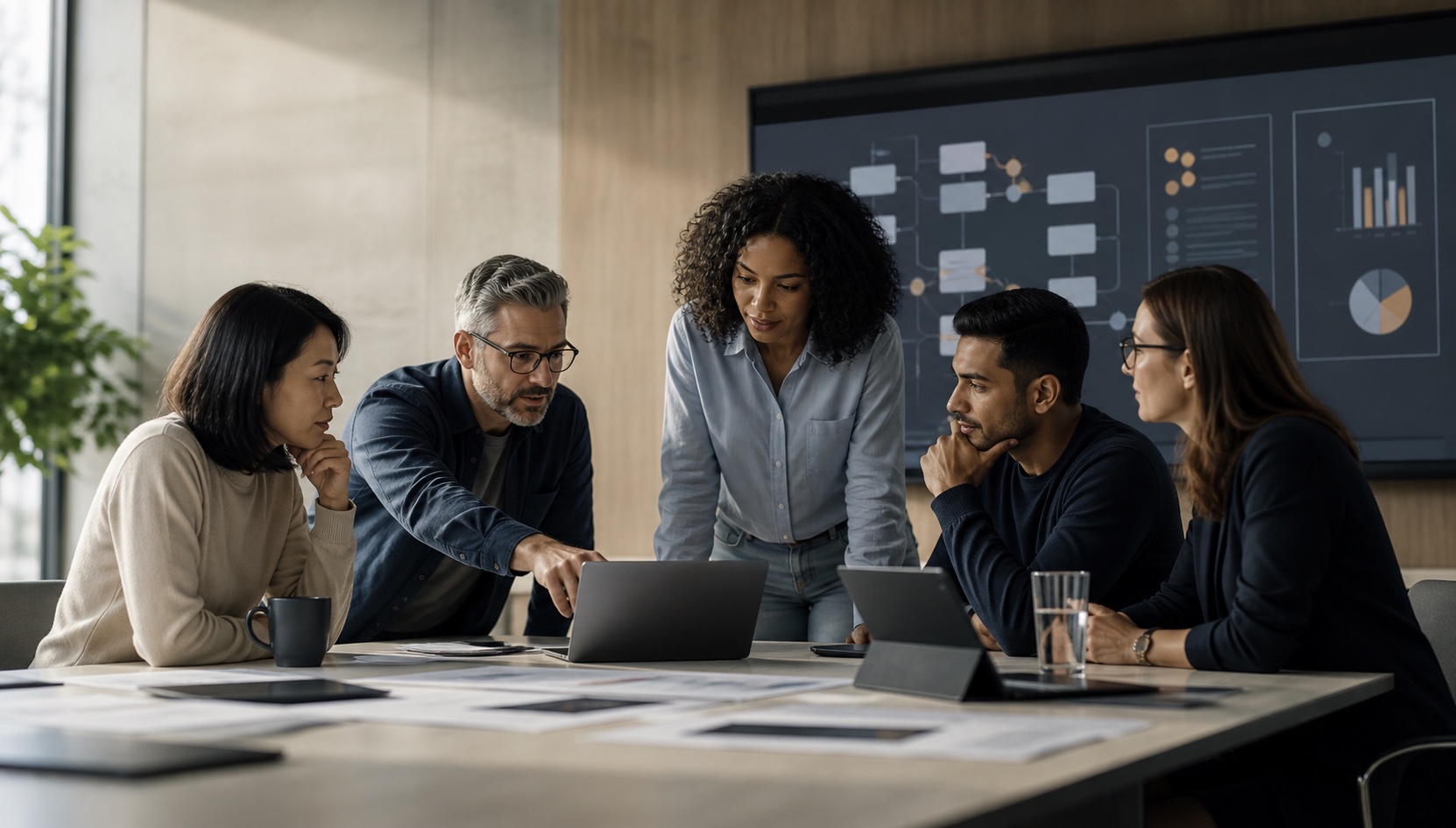 An integrated business, engineering, data, security, and risk team collaborating around one shared system